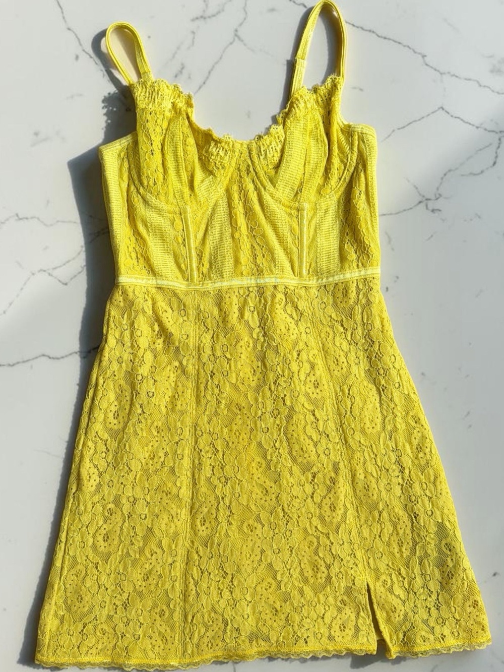 Urban Outfitters Bright Yellow Lace Spaghetti-Strap Dress
